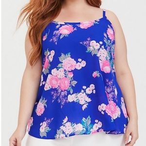 Torrid Sophie Blue & Neon Pink Floral Swing Cami Laced Back Tank Size 2X